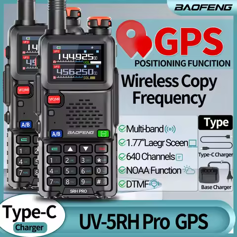 Baofeng UV-5RH PRO MAX GPS Multi Band Walkie Talkie Wirless Copy Frequency 640CH AM FM Type-c Long R