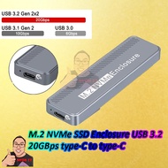 M.2 NVMe SSD Enclosure USB 3.2 20GBps Type-c to Type-C Aluminum Enclosure Case 2280/2260/2242/2230 E