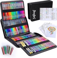 Gel Pens for Adult Coloring Books, 160 Pack Artist Colored Gel Pen with 40% More Ink, Black Case. Pe