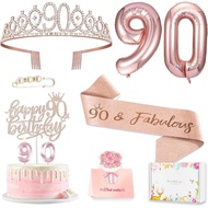 90th Birthday Decorations Gifts for Women, Including 90 year old Birthday Cake Topper, Queen Sash wi