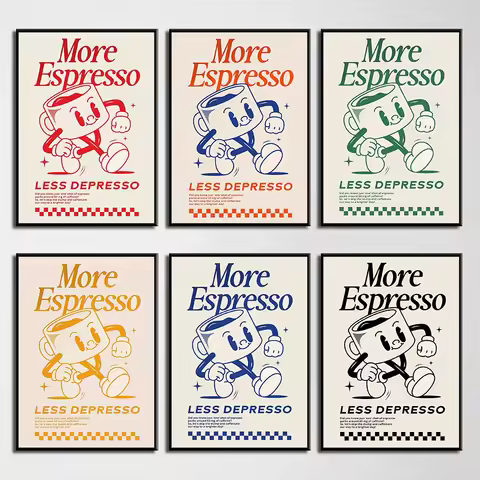 More Espresso Less Depresso Funky Cafe Coffee Quotes Poster Print Canvas Painting Wall Art Pictures 