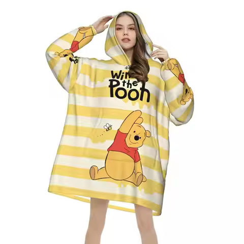 Winnie The Pooh Blanket Hoodie Wearable Blanket Oversize with Pocket Warm Sleeping Bag Soft Cozy One