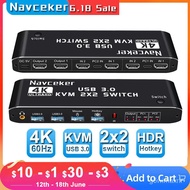 Navceker HDMI-compatible KVM Switch 4K 60Hz 2 Port Dual Monitor B 3.0 KVM Switch 1080P B KVM Switcher HDMI with B 3.0 po