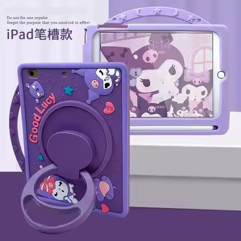 For IPad 9 8 7th Air Mini 2 3 4 5 6 10.9 Pro 11 A16 Cute 3D Cartoon Kuromi Silicone 360° Rotating St