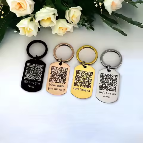 Custom QR Code Keychain,Stainless Steel QR Code Text Laser Engraved,Company Introduction Business Ca