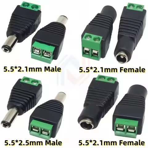 Male and Female Welding-Free DC Plug 5.5x2.1mm 2.5mm Welding-Free DC Female Head Green Terminal Moni