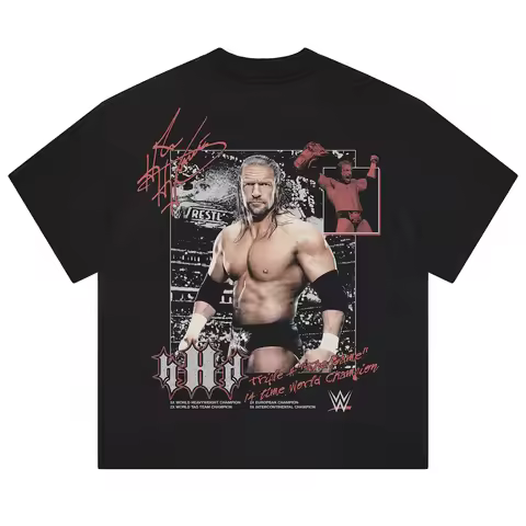Triple H 100%cotton men's shirt oversized portrait graphics Black shirt 2026 New summer Women's Y2k 