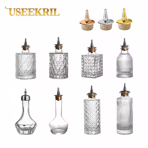 Vintage Glass With Stainless Steel Caps Cocktail Bitters Bottles With Cap Kitchen Seasoning Tools Ba