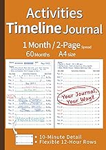 Activities Timeline Journal - A4 Size -English-: 60-Month A4 Horizontal Layout - 1 Month / 2-Page Sp