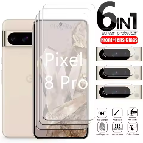 6-in-1 For Google Pixel 8 Pro Glass Google Pixel 8 Tempered Glass 9H Clear Screen Protector Google P