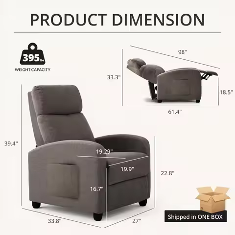 Modern Manual Push Back Recliner Chair, Adjustable Single Home Theater Sofa, Living Room, Custom