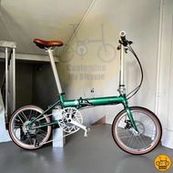 Fnhon Zephyr 18” • 9 Gear Shimano Litepro Folding Bicycle Dahon K3 Plus Retro British Green 349