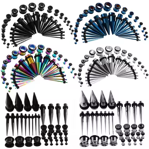 36pcs/lot Surgical Steel Ear Taper Expander Single Flared Ear Tunnel Plugs Kit 14G-00G Ear Stretcher