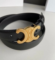 CELINE 賽琳 凱旋門 牛皮皮帶 女款 黑色131(貨號：y3p0tk)