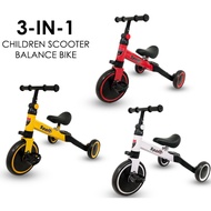 Children's Multifunction Tricycle (3 Wheels) 3-in-1 Children Scooter Balance Bike Ride on Car Non-inflatable