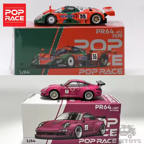 Pop Race 1:64 RWB 997 AVA Pink / 787B 1991 LeMans 24hrs Winner Renown Diecast Model Car