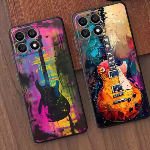 Color Painted Guitar Art Black Soft Phone Cover Case for Honor X7 X9a X8 70 Magic5Lite X6 8X 90 200 