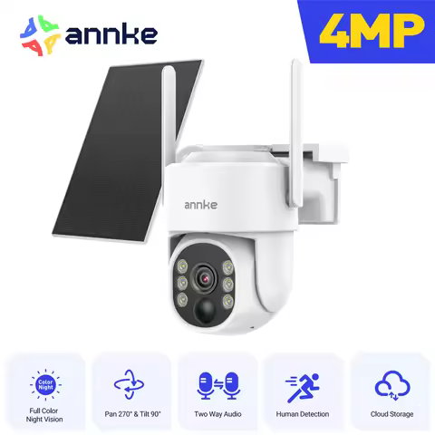 ANNKE 4MP Solar Battery Powered Wireless Security Camera 4MP Color Night Vision 2.4Ghz WiFi PIR Moti