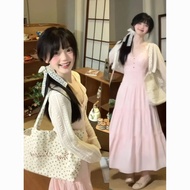 Dopamine-Sen fresh pink suspender dress with gentle waist-hu多巴胺森系清新粉色吊带连衣裙温柔收腰海边度假可爱长裙3.19