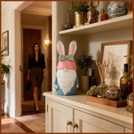 Gnome Statues Easter Resin Bunny Decorations with Bow and Ears Outdoor Gnomes for Outside Lawn Sprin