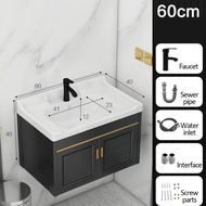 ⚡FLASH⚡Black aluminum 60 cm wall mounted bathroom cabinet ceramic sink with mirror box basin sink ta