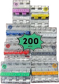AF® – 200 Coin Sleeves Various Compartments | 25 Coin Rolls for 2 Euro, 1 Euro, 50cent, 20cent, 10ce