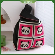 CHUAN Panda Pattern Knit Handbag High-capacity Knit Knot Wrist Bag Fashion Cute Tote Bag Women
