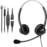 MAIRDI Telephone Headset with Microphone Noise Canceling, Binaural Call Center Office Headset with RJ9 Jack &amp; 3.5mm Connector for Landline Deskphone Cell Phone PC Laptop, Work for Polycom Avaya
