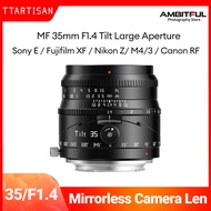 TTArtisan 35mm F1.4 Tilt Lens APS-C MF 360° Rotating Shift Lens for Sony A7M2 ZVE-10 Fuji X-T3 Nikon