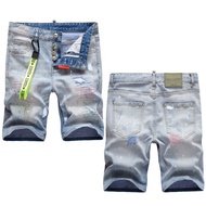 Summer Dsquared2 European Station DSQ2 Street Wear Ripped Denim Shorts Men's Slim-Fit Middle Pants C