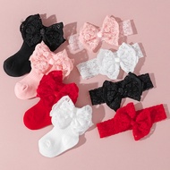 Baby Lace Bow Socks & Hairband Set, Sweet Design, 1st Birthday Gift