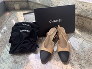 Chanel Slingback Heels Beige & Black