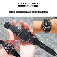 สายนาฬิกา สายหนังวัวแท้ overwrist italian handmade black leather bund strap