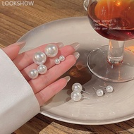 LOOKSHOW Korean Elegant White Glossy Imitation Pearl Stud Earrings S925 Silver Needle Simple Exquisi