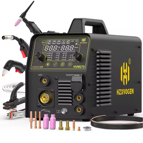 HZXVOGEN 6 in 1 Aluminum Welding Machine Cut/Gas MIG/Gasless MIG/HF TIG/MMA Digital Screen 2T 4T Inv