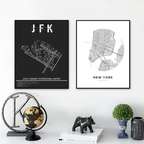 New York City Map Travel Art Print New York JFK John F. Kennedy International Airport Map Poster Can