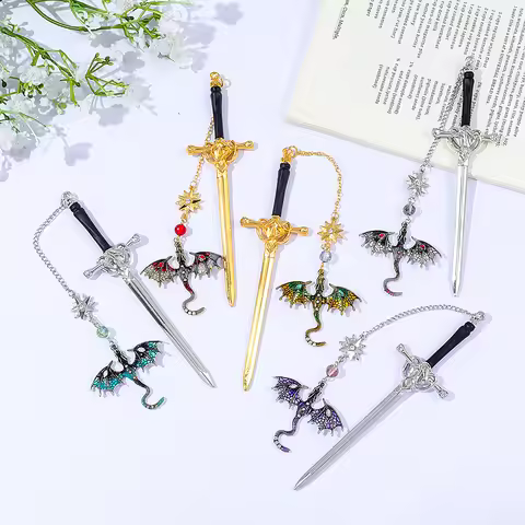 Fantasy Acotar Fourth Wing Sword Bookmark Dragon Bat Boy Metal Bookmark Gift Reading Accessory for B