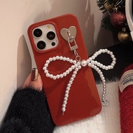 Lady Pearls Hanger Glossy Wine Phone Case For iPhone17 16 15 14 13Pro 11 12ProMax XR XSMAX 78PLUS SE
