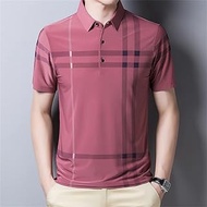 WZHZJ Men Polo Shirt Summer Cool Thin Shirt for Men Short Sleeve Striped Male Polo Shirt Korean Clothes (Color : Pink, Size : M code)
