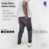 【NEW】℗Slim Fit Cargo Pants Men Denim Cotton-Stretchable Cargo Slack Pants 6 Pocket Outdoors Hiking Tactical Unisex Fitti
