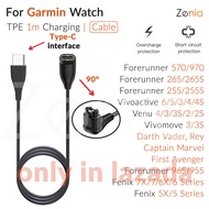Zenia 1m/17cm Smart Watch Charger Adapter USB-A Type-C Elbow Female Charging Cable for Garmin Fenix 