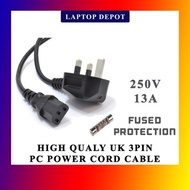 PREMIUM QUALITY UK 3 Pin 250V 13A Fused Protection PC Power Cable
