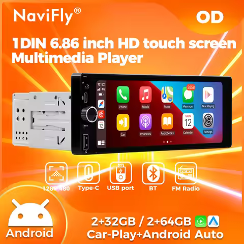Navifly 2+64G Car Radio 1DIN 6.86 inch 1280*480 HD touch screen Multimedia Player For Universal Wire