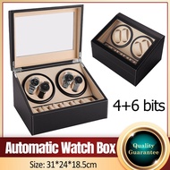 [SG spot goods] Automatic Watch Box Display Box 4+6 Automatic Rotation Leather Wood Watch Winder Collector Display Box Watch Case(Black)