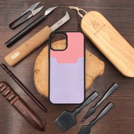 【iPhone咭位手機殼】粉紅色十字紋牛皮/防摔全包覆/悠遊卡套