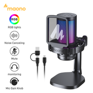 MAONO DGM20S Boom arm USB คอนเดนเซอร์ไมโครโฟน RGB การตัดเสียงแบบแตะ ช่องเสียบหูฟัง สำหรับการบันทึก ส