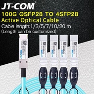 JT-COM สายไฟเบอร์ QSFP28 4xSFP2 8 AOC ยาว100ก. สายไฟเบอร์1ม. 3ม. 5ม. 7ม. 10ม. 20ม. โมดูล MPO SFP OM3
