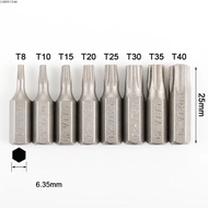 CHERRY3WK 1pc Torx Bits, T6-T40 S2 Alloy Steel Screw Driver Bit, 25mm Length 1/4 Inch Hex Shank 6 Po