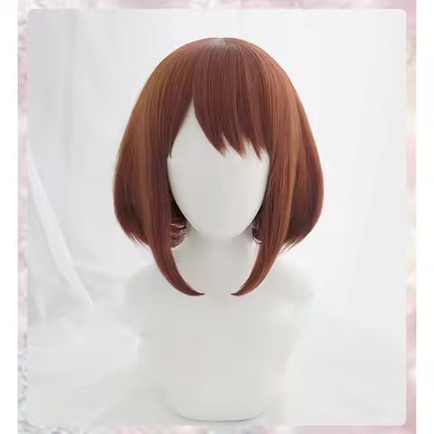 Anime My Hero Academia Ochako Uraraka Wigs Short Brown Bob Heat Resistant Cosplay Costume Wig + Wig