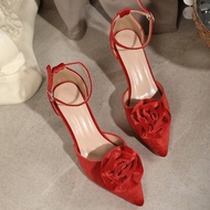 Ladies High Heels Red Rose Decoration Women's Shoes Stiletto Heel Pointed Toe Women's Shoes Fashion 